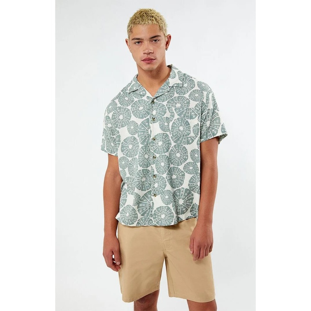 Brixton PacSun Bunker Slub Camp Shirt XXL Mens Blue Cream Floral Resort Shirt